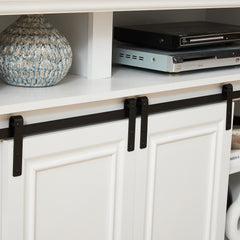 Media Console Table with Storage Cabinet, Mid Century style Entertainment TV Table, Multipurpose Sliding Door TV Cabinet  Large Storage Space, 58.11"W*15.79"D*32.36"H Antique White
