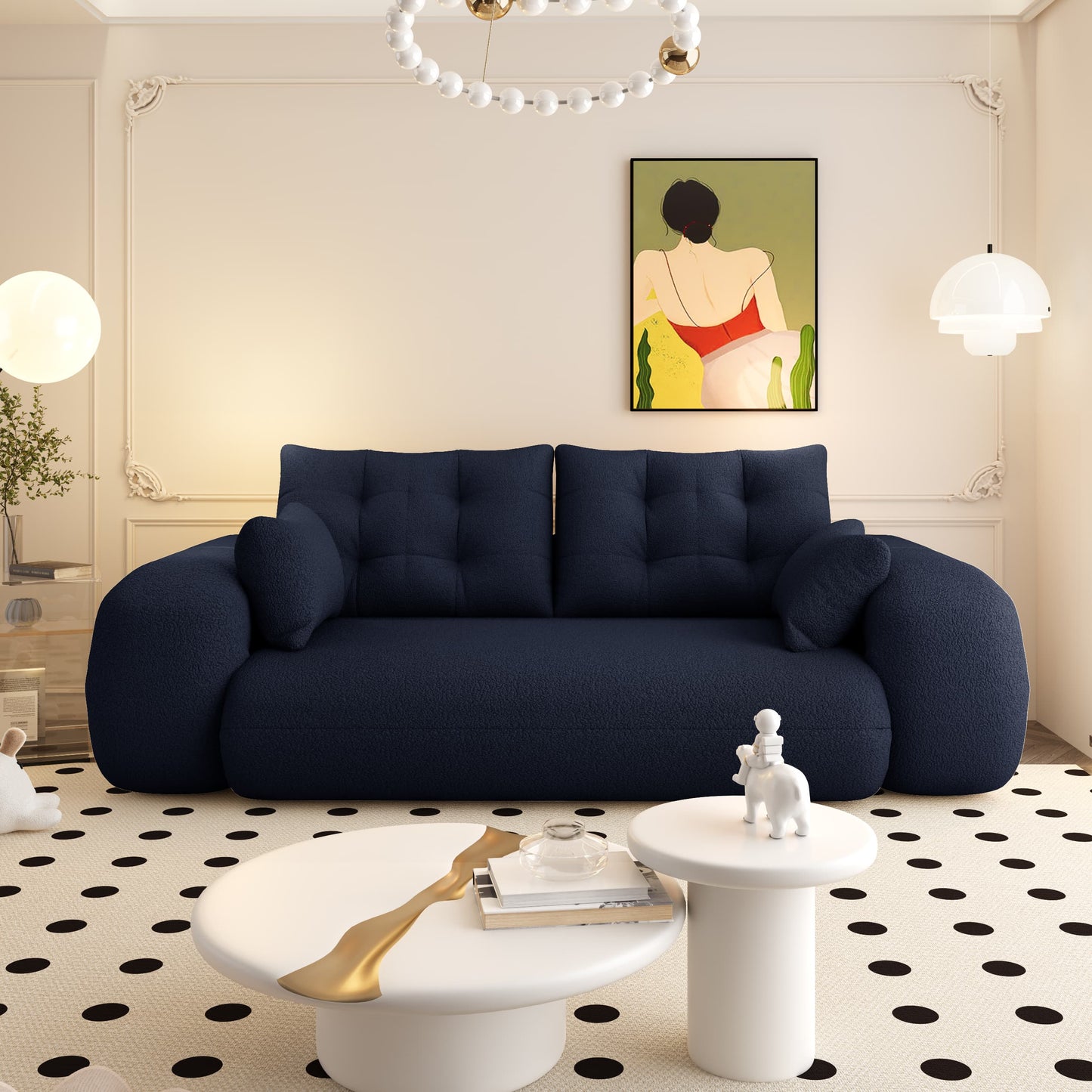 Human Dog Bed, Lazy Sofa Couch, 78.7" Multi-Functional Foldable Sofa Bed, 3-in-1 Sherpa Fleece Fabric Foam-Filled Sleeper Sofa Bed for Living Room,Guest Bed,Playroom,Dark blue image 6