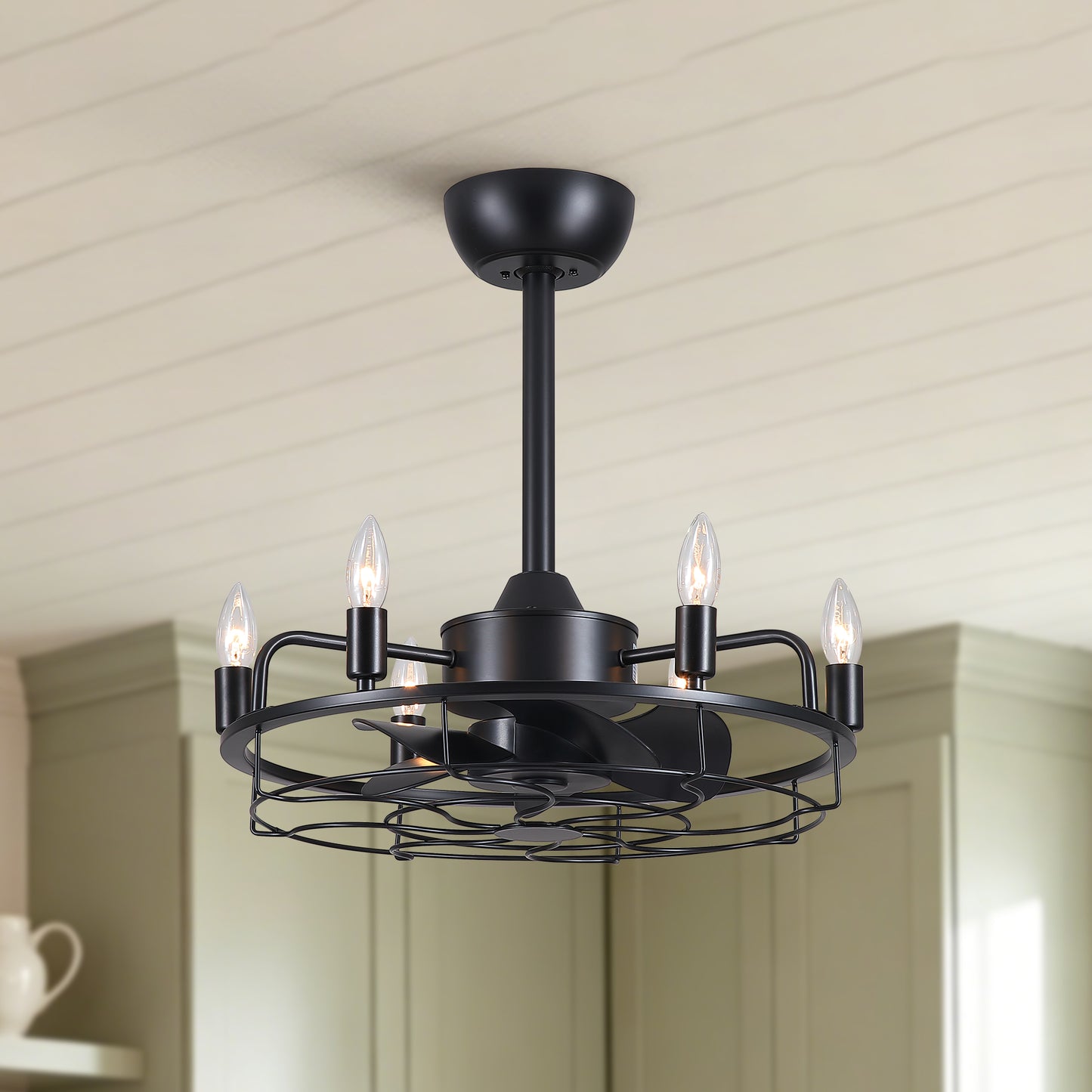 20" Industrial Ceiling Fan with Lights, Farmhouse Fandelier with 6 E12 Sockets, Reversible DC Motor, 6 Speeds Remote Control Ceiling Fan for Dining Room Kitchen Bedroom image 1