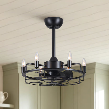 20" Industrial Ceiling Fan with Lights, Farmhouse Fandelier with 6 E12 Sockets, Reversible DC Motor, 6 Speeds Remote Control Ceiling Fan for Dining Room Kitchen Bedroom image 1