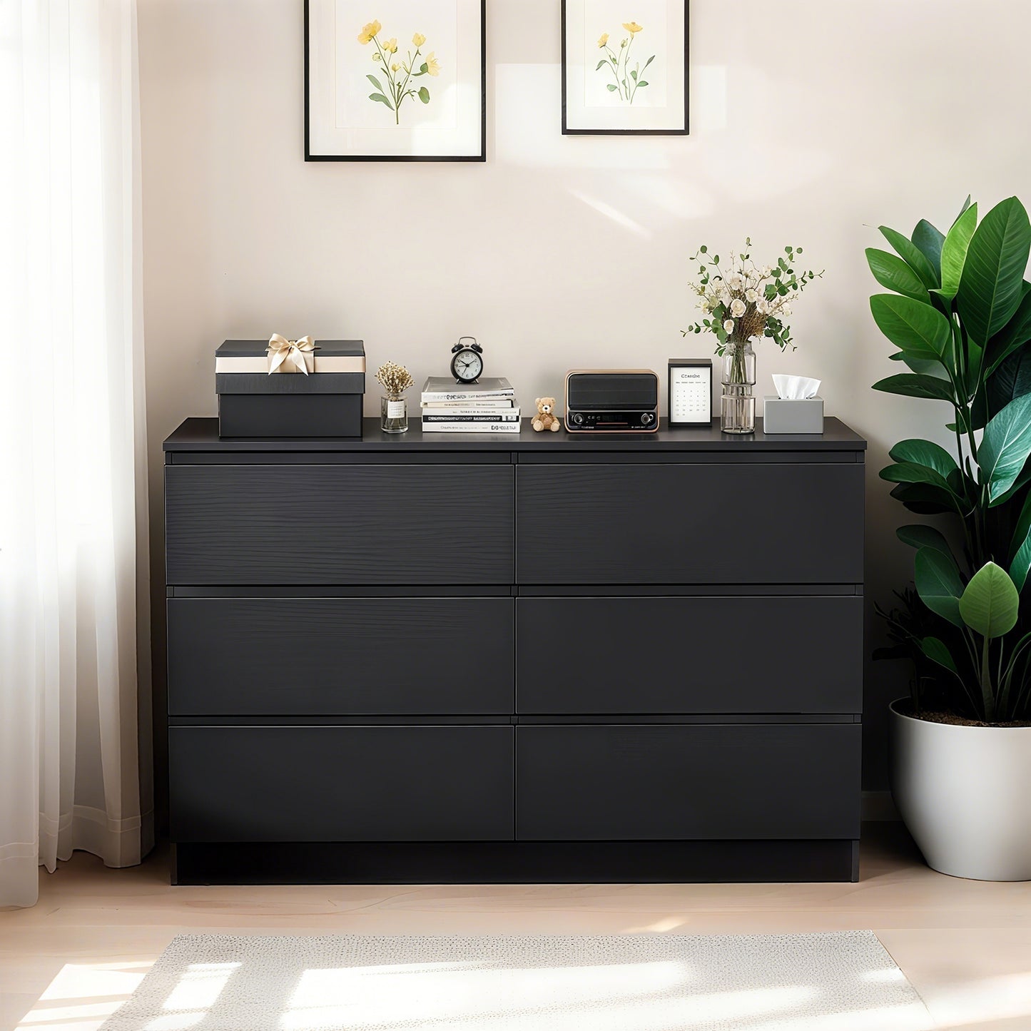 6 Drawer Black Dresser, Modern Bedroom Dresser with Spacious Countertop, Wood Storage Cabinet with Concealed Handles & 6 Deep Drawers for Bedroom, Living Room, Entryway, 15.7" D x 47.2" W x 30.9" H image 2