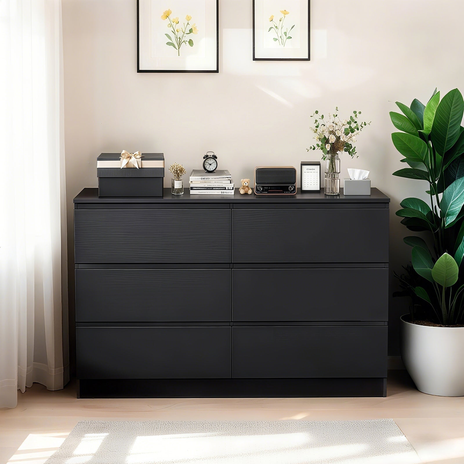 6 Drawer Black Dresser, Modern Bedroom Dresser with Spacious Countertop, Wood Storage Cabinet with Concealed Handles & 6 Deep Drawers for Bedroom, Living Room, Entryway, 15.7" D x 47.2" W x 30.9" H image 2