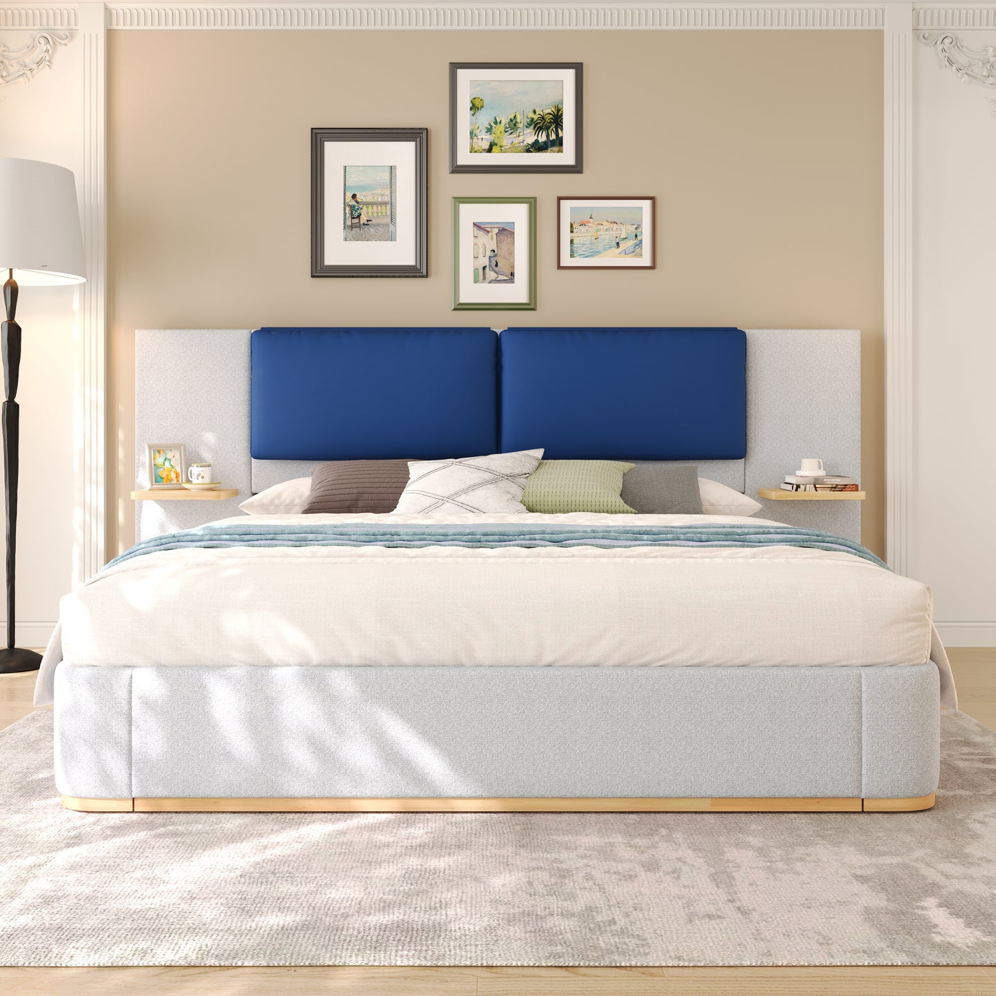 Queen Size Upholstered Platform Bed with Panel, Platform Bed Frame with Anti-Collision Soft Rounded Corners, Stable and Solid, No Box Spring Needed, Easy Assembly, Grey image 1