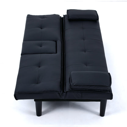 The 67-inch black PVC multi-functional sofa bed with a foldable and cup holder design makes it extremely convenient to turn the living room into a guest room image 12