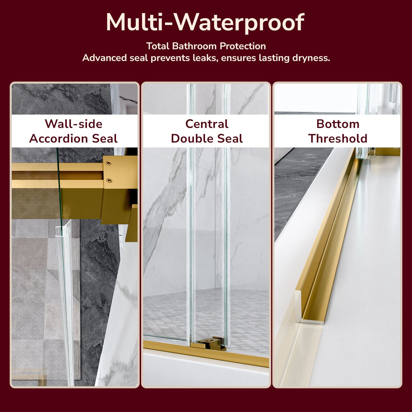 56"-60"W x 80"H Frameless Double Sliding Shower Door, 3/8 inches (10mm) Thick SGCC Tempered Glass Door, Brushed Gold image 10