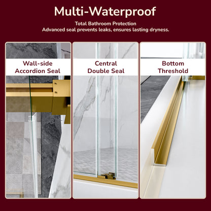 56"-60"W x 80"H Frameless Double Sliding Shower Door, 3/8 inches (10mm) Thick SGCC Tempered Glass Door, Brushed Gold image 10