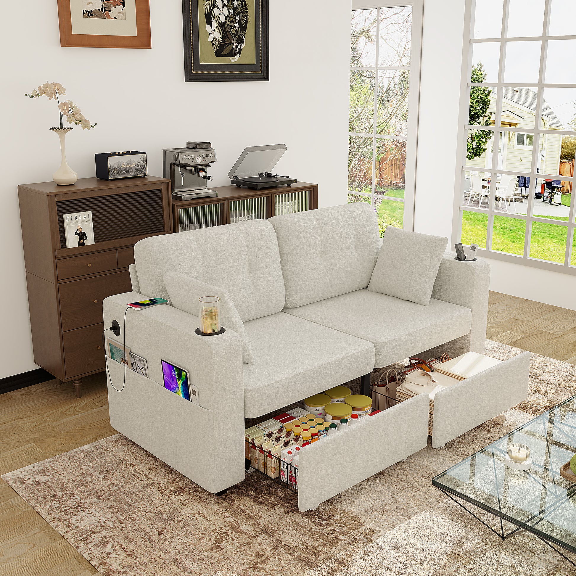 Sofas for Living Room, Couch Set,3 Seats Sofa, USB Charging,Wood Frame,Easy to Install,with Storage, Charging Station,Cup Holder,Modern Sectional Sofas for Living Room, Apartment,Chenille Fabric image 11