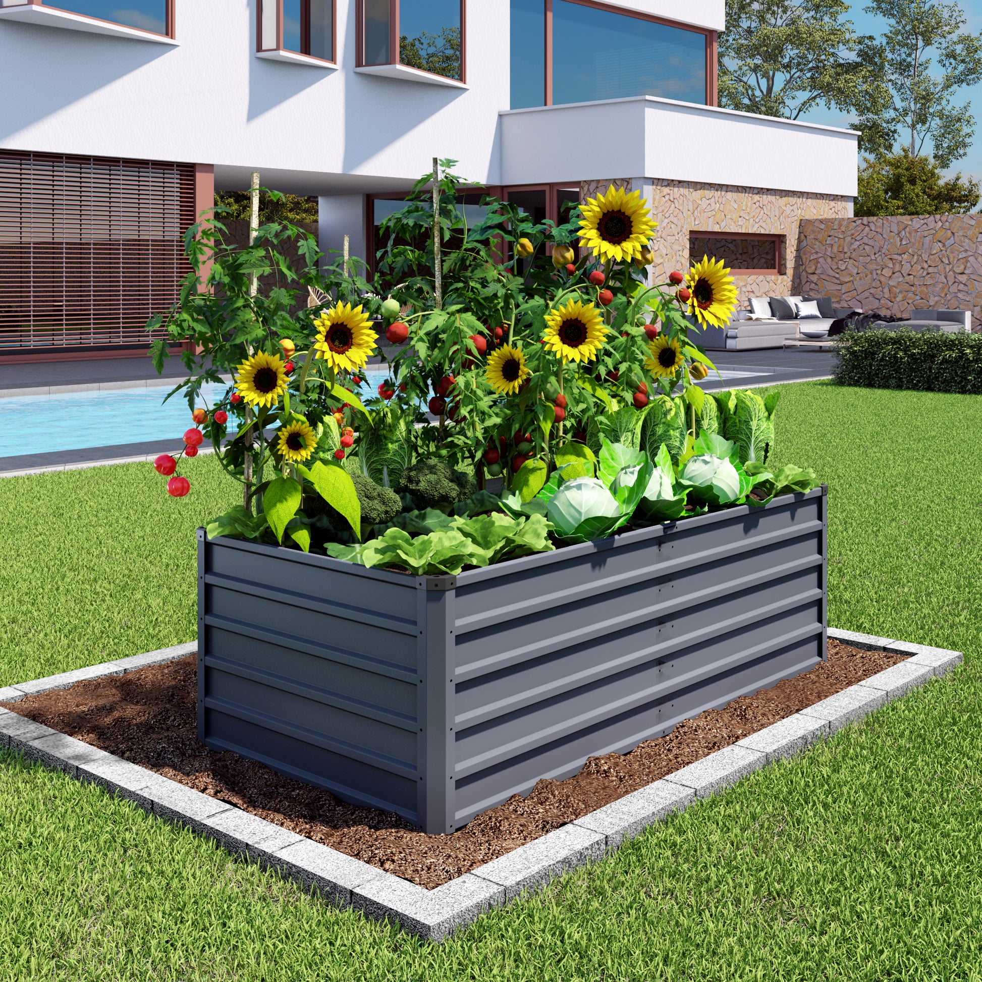 6x3x2ft 2pcs Large Raised Garden Bed Kit, Grey Rectangular Galvanized Metal Outdoor Garden Bed, Planter Raised Garden Boxes Outdoor Garden Beds for Growing Plants, Vegetables and Flowers. image 1