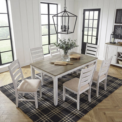 Rustic Transitional 7pc Dining Set Table 6x Side Chairs Beige Upholstered Brown White Wooden Kitchen Furniture image 7