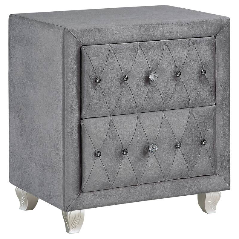 Glam Style 1pc Nightstand Button Tufted Full upholstered Frame Acrylic Buttons Gray Finish Bedroom Furniture image 2