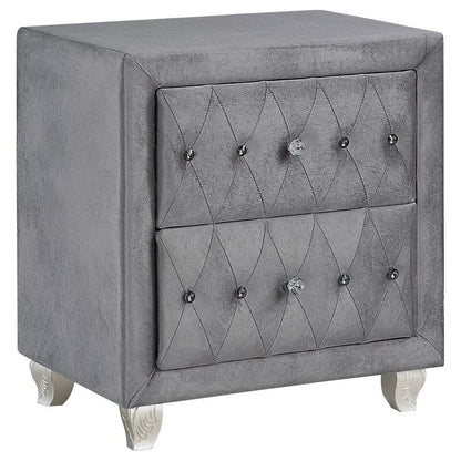 Glam Style 1pc Nightstand Button Tufted Full upholstered Frame Acrylic Buttons Gray Finish Bedroom Furniture image 2