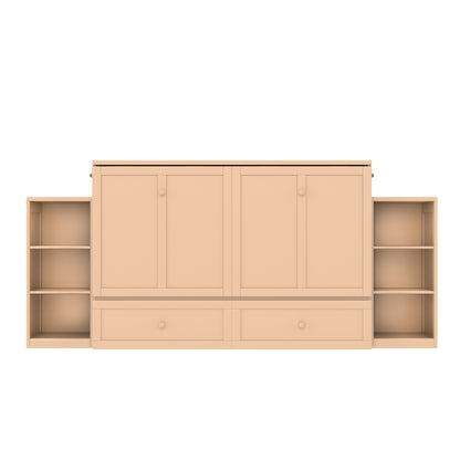 Queen size Murphy bed with spacious storage drawers and shelves, Ideal for guest rooms or compact bedrooms,Golden image 7