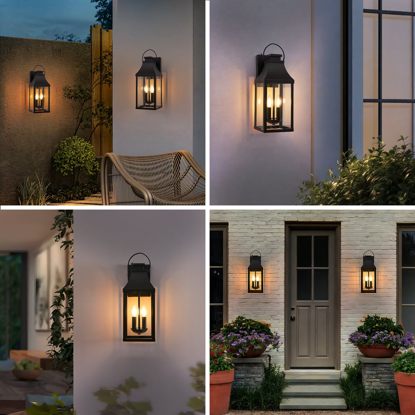 Dusk to Dawn Outdoor Lighting Fixture, 20'' Large Porch Lights Outdoor Sconce Lights, 2-Light Black Exterior Lights for House Waterproof Outside Patio Lanterns for House Garage, 2-Pack image 3