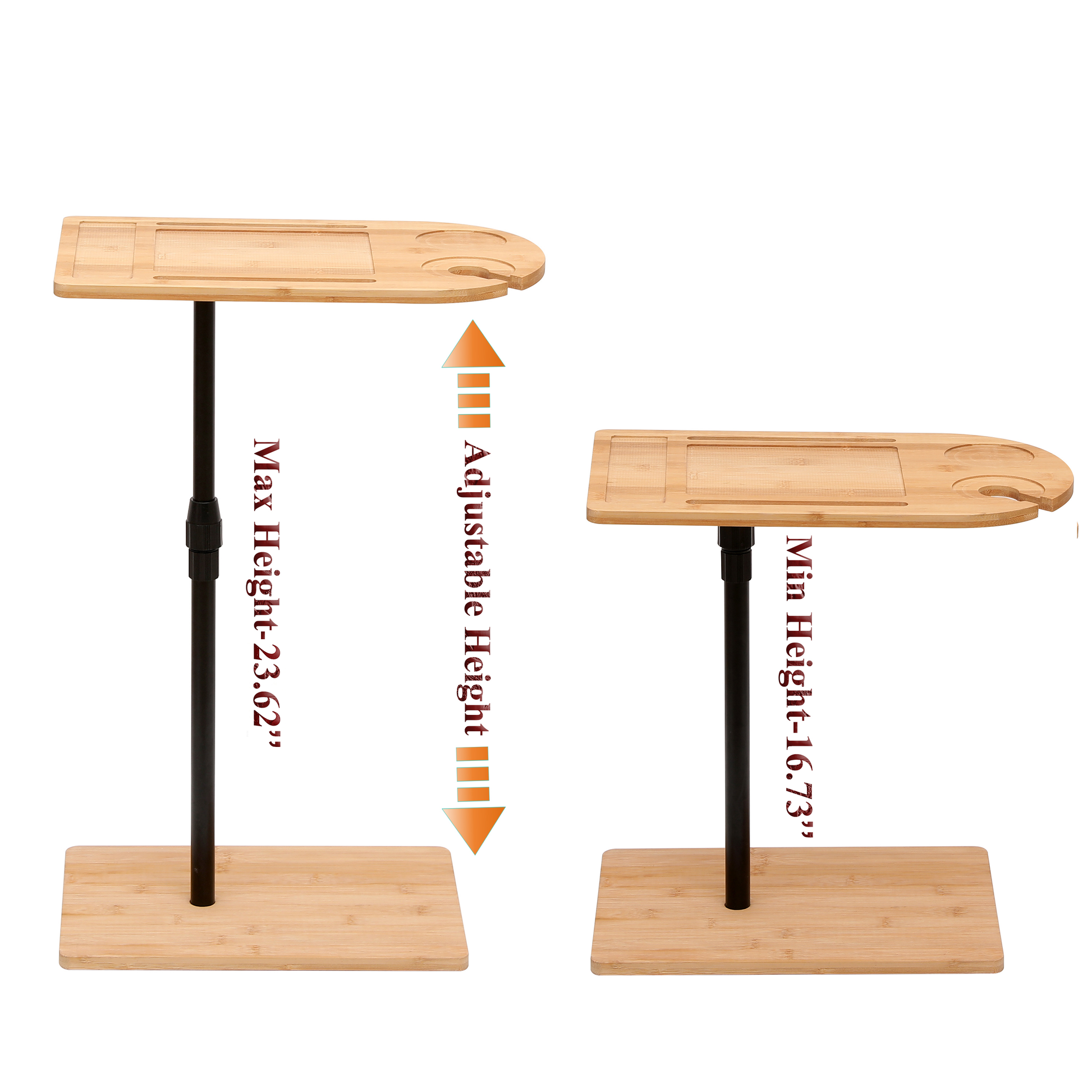 Couch Tray Table Bamboo Height Adjustable Side Table for Sofa C-shaped Oval End Tables with Slots for Bed & Chairs in Living Room & Bedroom (Oval + Rectangle) image 6