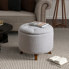 Round Ottoman storage stool with Cover Lid,Decorate the living room and bedroom with round teddy fleece storage Ottoman (White)