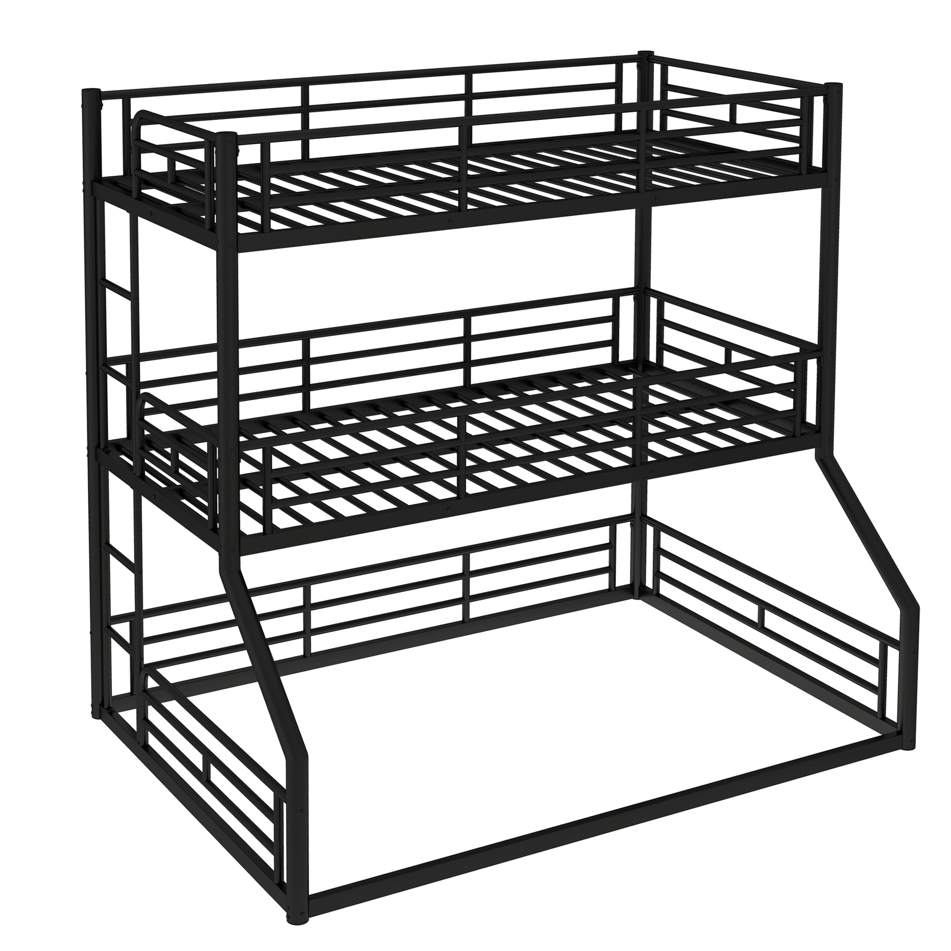 Twin over Twin over Full Bunk Bed, Metal Triple Bunk Bed with Safety Guardrails, Heavy-duty Bunk Bed with Noise-reduced Design, Black image 5