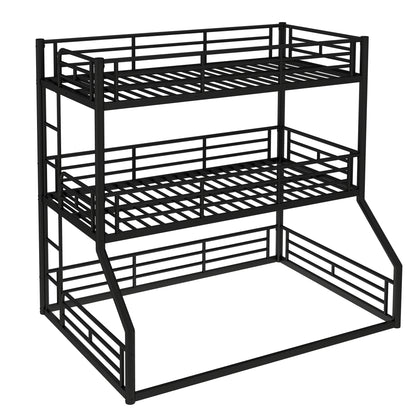 Twin over Twin over Full Bunk Bed, Metal Triple Bunk Bed with Safety Guardrails, Heavy-duty Bunk Bed with Noise-reduced Design, Black image 5
