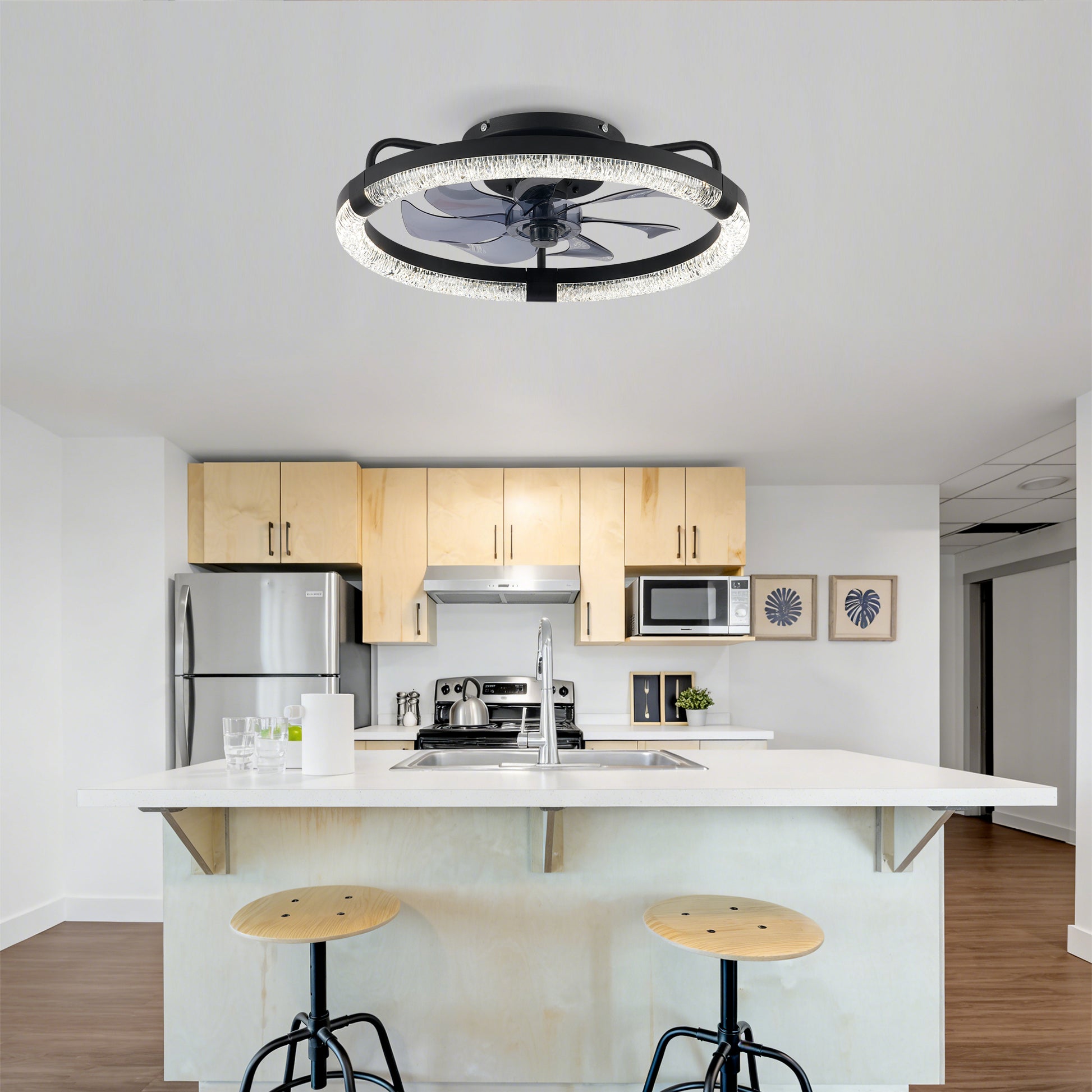 20" Ceiling Fans with Kit,LED Light Source and Remote Control, 3000-6500K Dimmable Modern Flush Mount LED Fan Light, 6 Speeds, Quiet DC Motor For Living room, Bedroom,Kitchen----Matte Black image 5