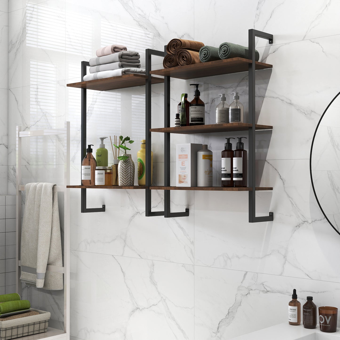 3 Tier and 2 Tier Bathroom Shelves Metal, Wood Hanging Storage Bookshelf image 2