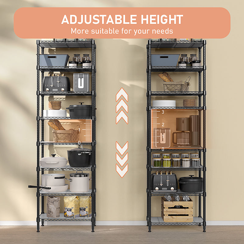 8 Tier 2000 lbs Storage Rack Metal Wire Shelving Unit, Storage Standing Shelf Organizer for Laundry Bathroom Kitchen Pantry Closet Garage Basement Utility Room, Black 13.8" D x 23.6" W x 79.5" H image 2