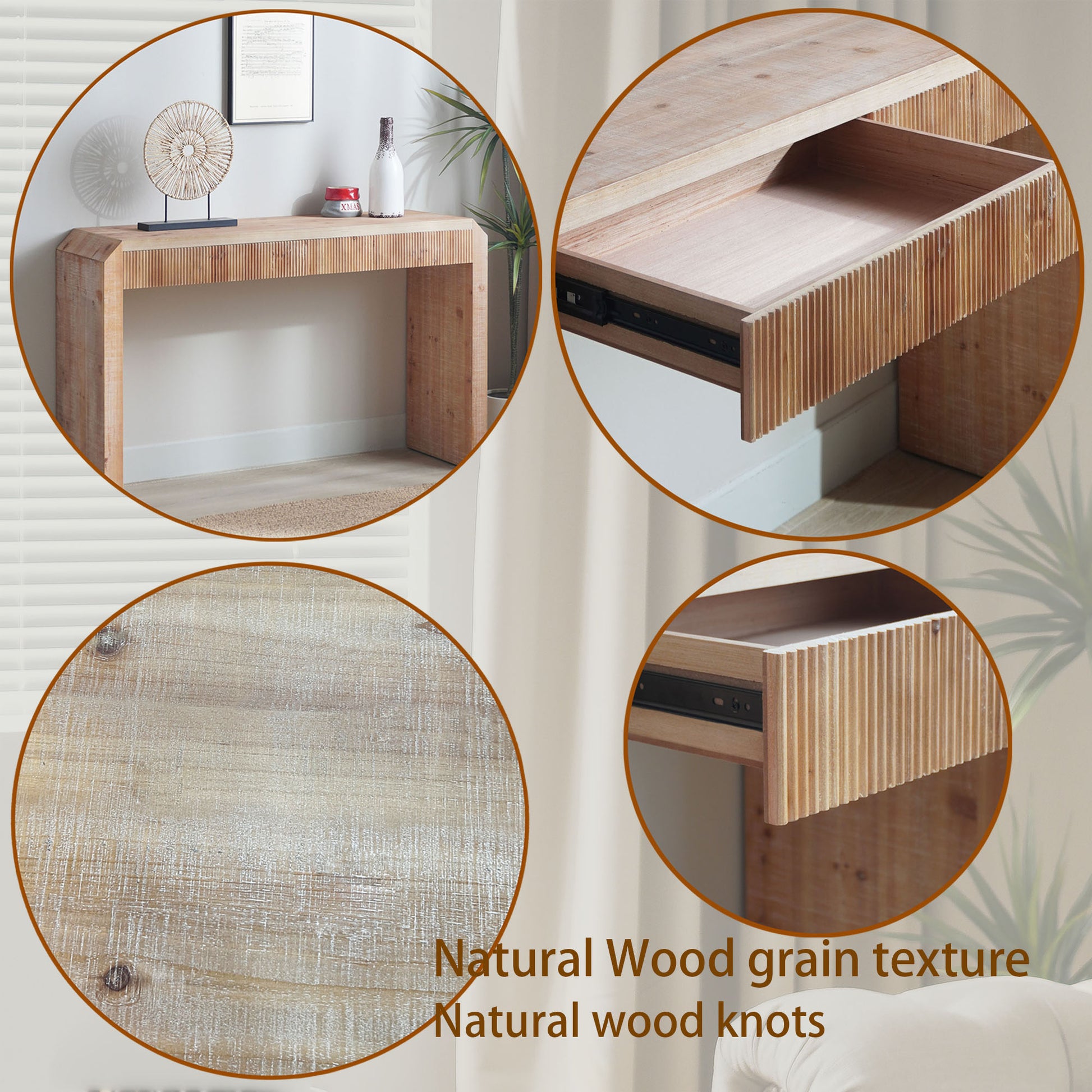 Rustic Wooden Console Table with Drawer – Minimalist Design, Ribbed Texture, and Natural Finish image 9