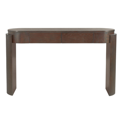 TREXM Entryway Table with Natural Wood Grain Finish, Console Table with Fluted Design, Oval Top and 2 Drawers for Entryway and Living Room (Espresso) image 3