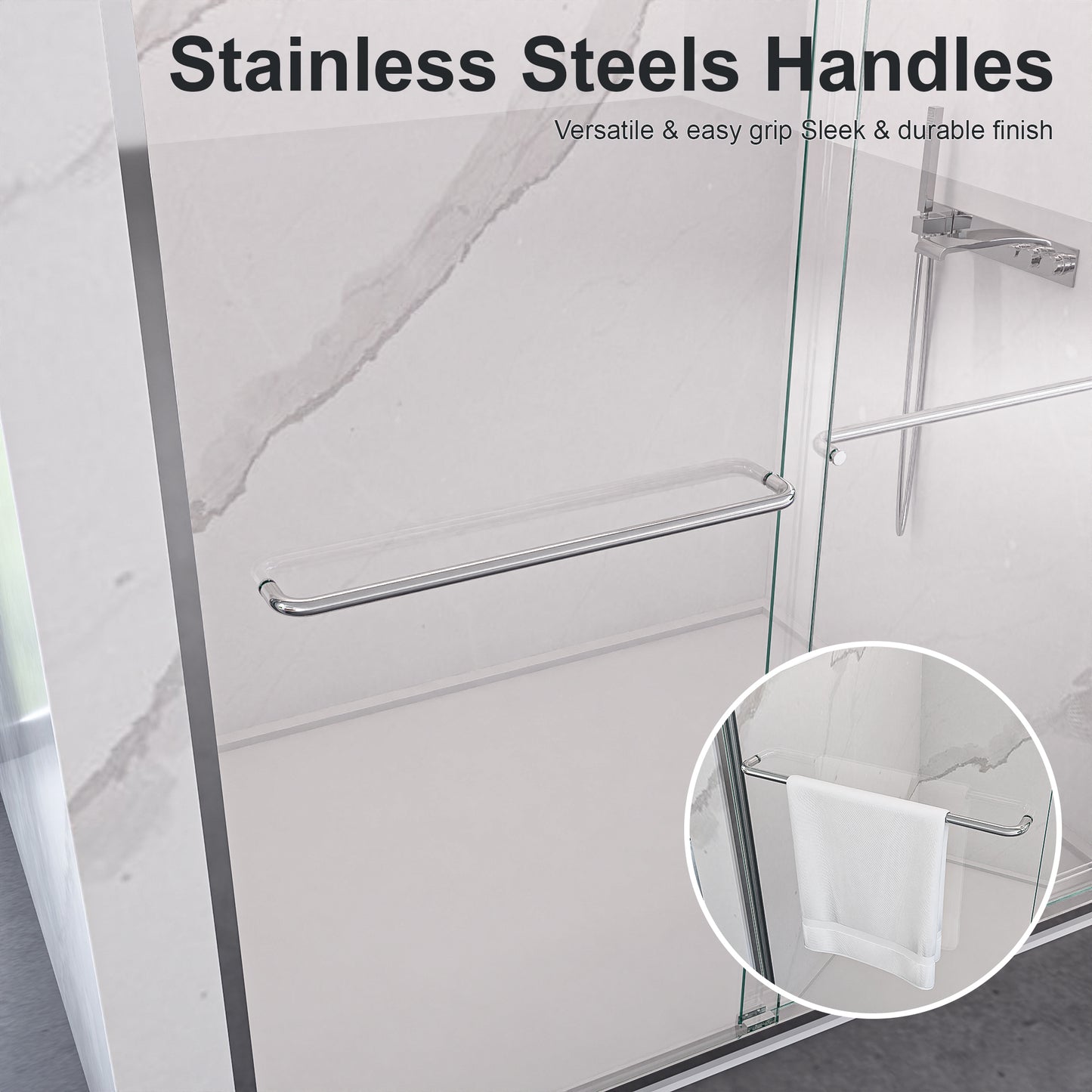 44"-48"W*72" H Semi-Frameless Double Sliding Shower Door, Bypass Shower Door, 1/4" (6mm) Thick SGCC Tempered Glass Door, Chrome image 8