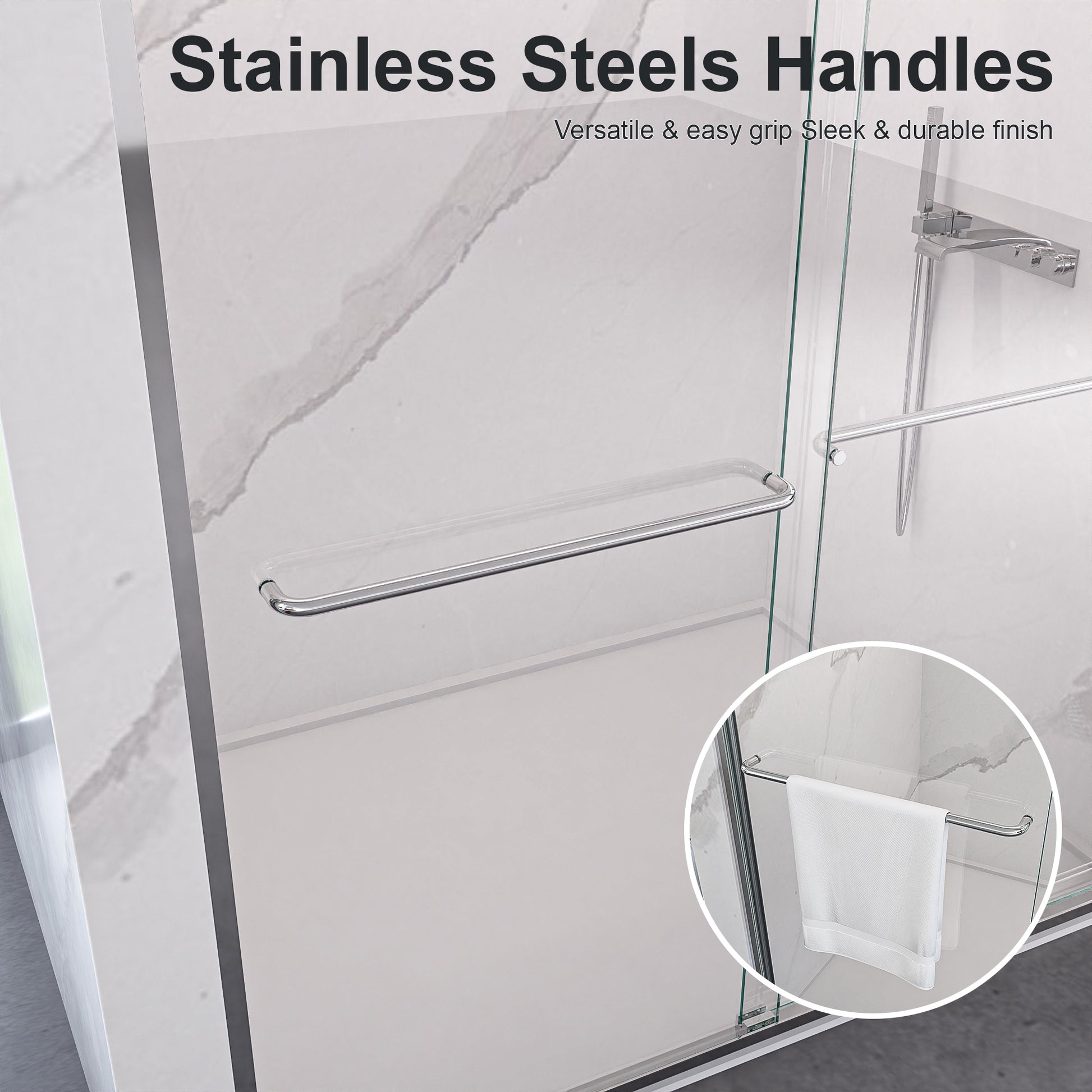 44"-48"W*72" H Semi-Frameless Double Sliding Shower Door, Bypass Shower Door, 1/4" (6mm) Thick SGCC Tempered Glass Door, Chrome image 8