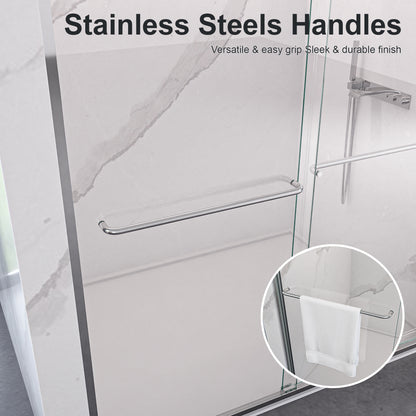 44"-48"W*72" H Semi-Frameless Double Sliding Shower Door, Bypass Shower Door, 1/4" (6mm) Thick SGCC Tempered Glass Door, Chrome image 8