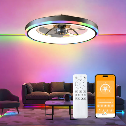 23.6" Modern RGB Ceiling Fan with Lights, Flush Mount Low Profile Fan with Remote & APP, 6-Speed Reversible Silent DC Motor, Dimmable 3000-6500K LED for Bedroom, Black image 1