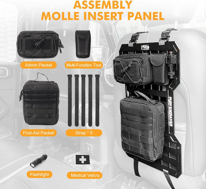 17515 Rigid Molle Panels For Vehicles Truck Mount Rack Panel Tactical Seat Back Organizer with 2 Organizer Storage Bag, 1 Multi-tool Pliers, 1 Flashlight and 5 Fastening Tape image 8