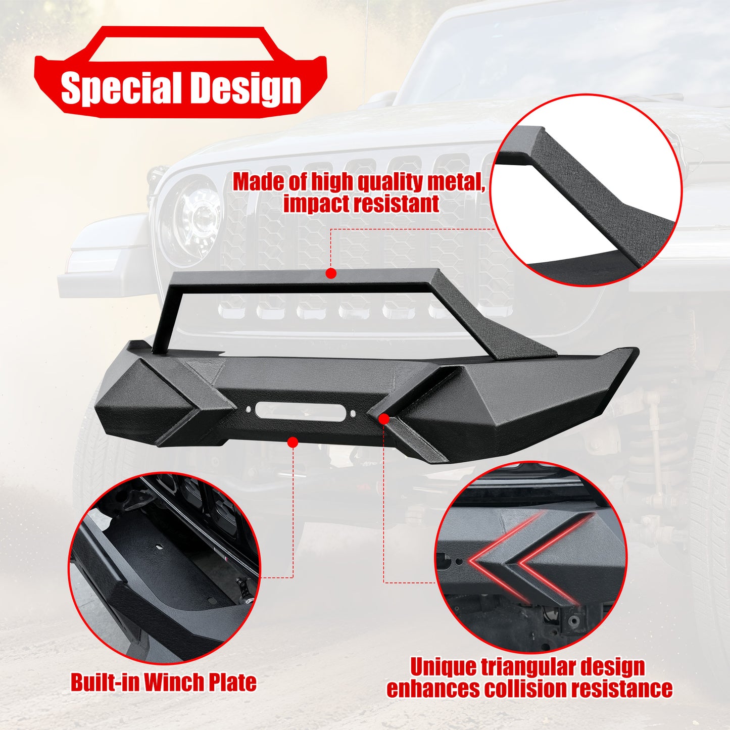 X Style Front Bumper with Winch Plate Compatible with Wrangler JK (2007-2017) Heavy Duty Black Textured Manganese Steel Construction, Perfect for On and Off-Road Used image 2