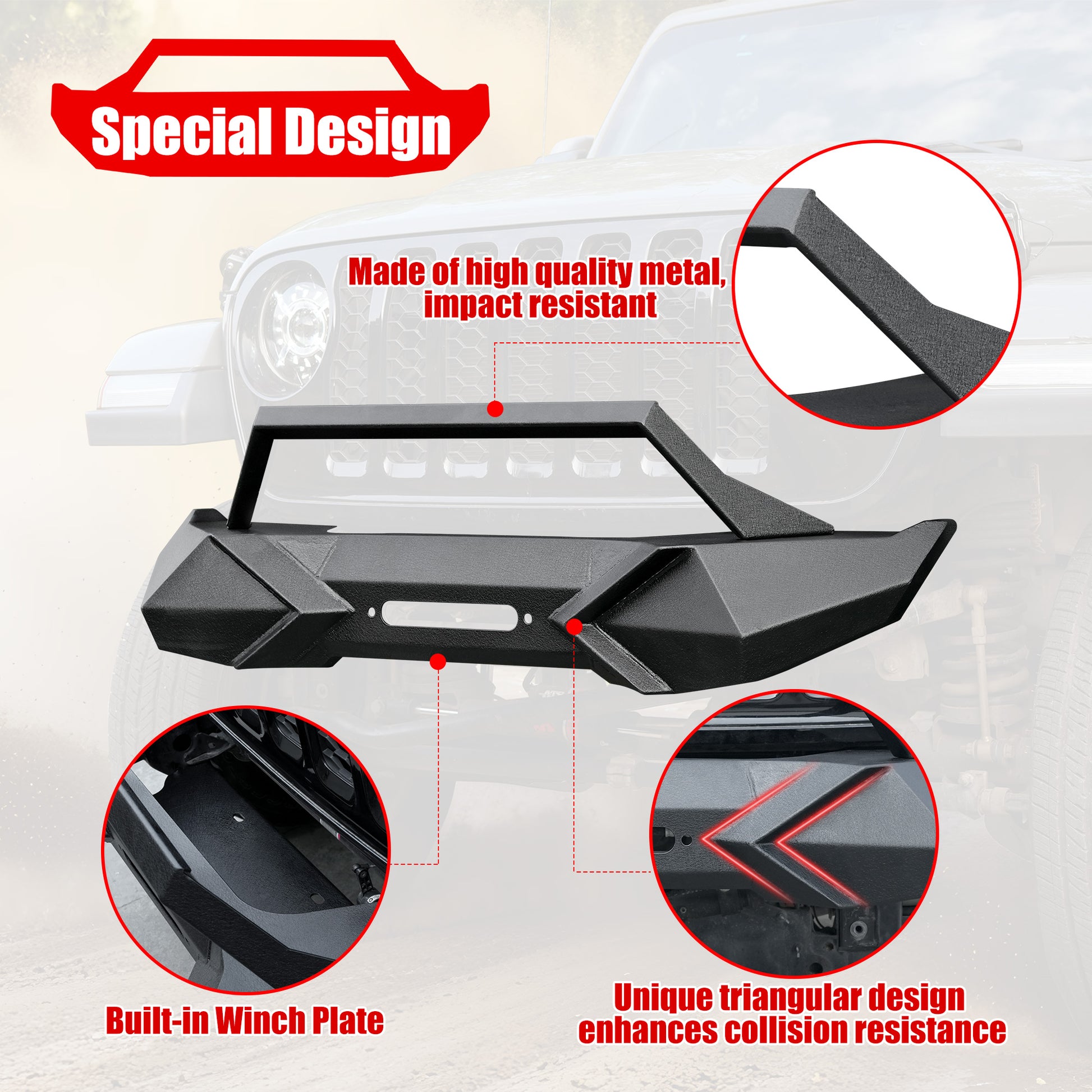 X Style Front Bumper with Winch Plate Compatible with Wrangler JK (2007-2017) Heavy Duty Black Textured Manganese Steel Construction, Perfect for On and Off-Road Used image 2
