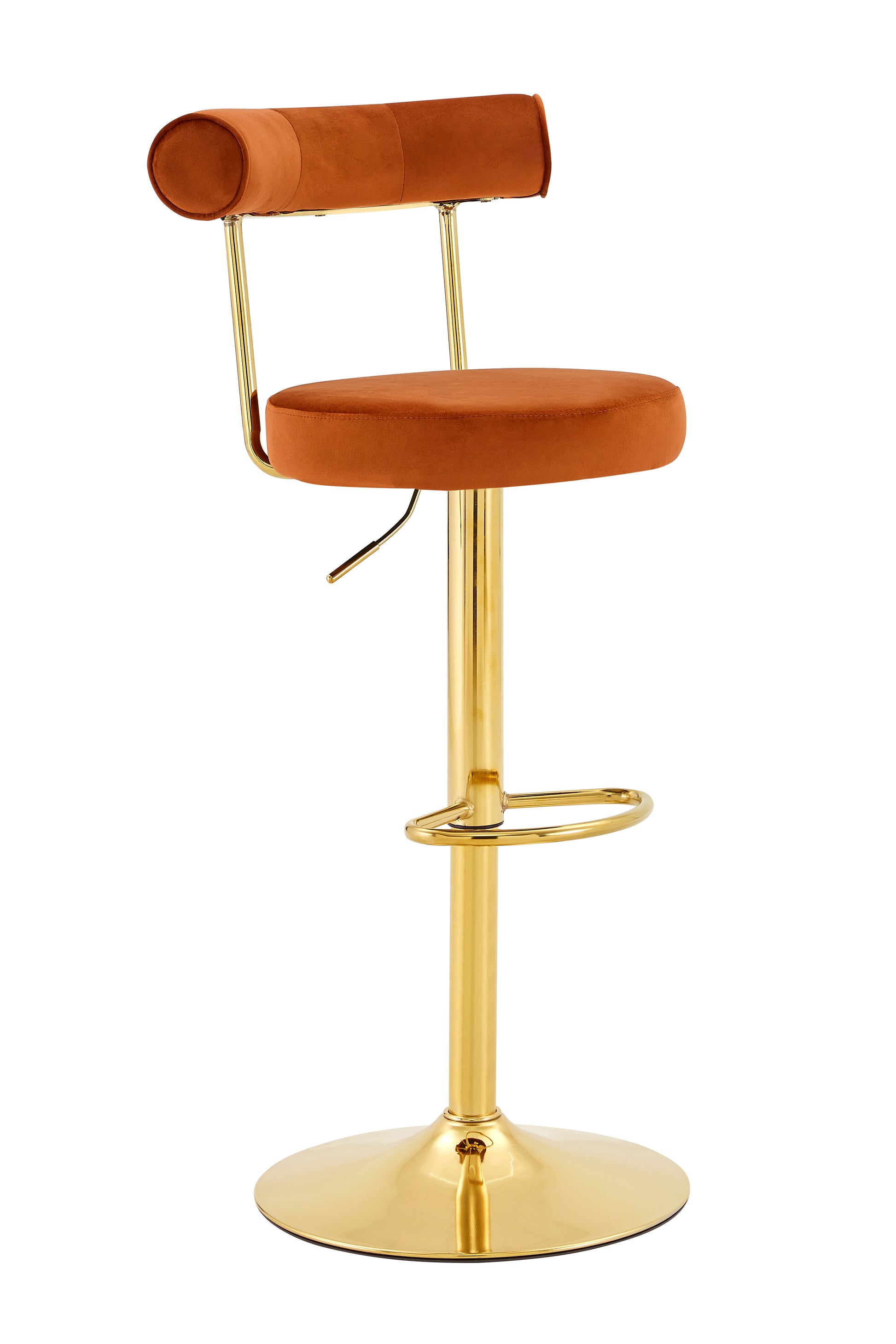 Soft Velvet Upholstered Swivel Adjustable Bar Chair with electroplated gold legs - Dining Room Living Room Bar Cafe Reception Desk Bar Stool(Rusty Orange, Set of 2) image 6