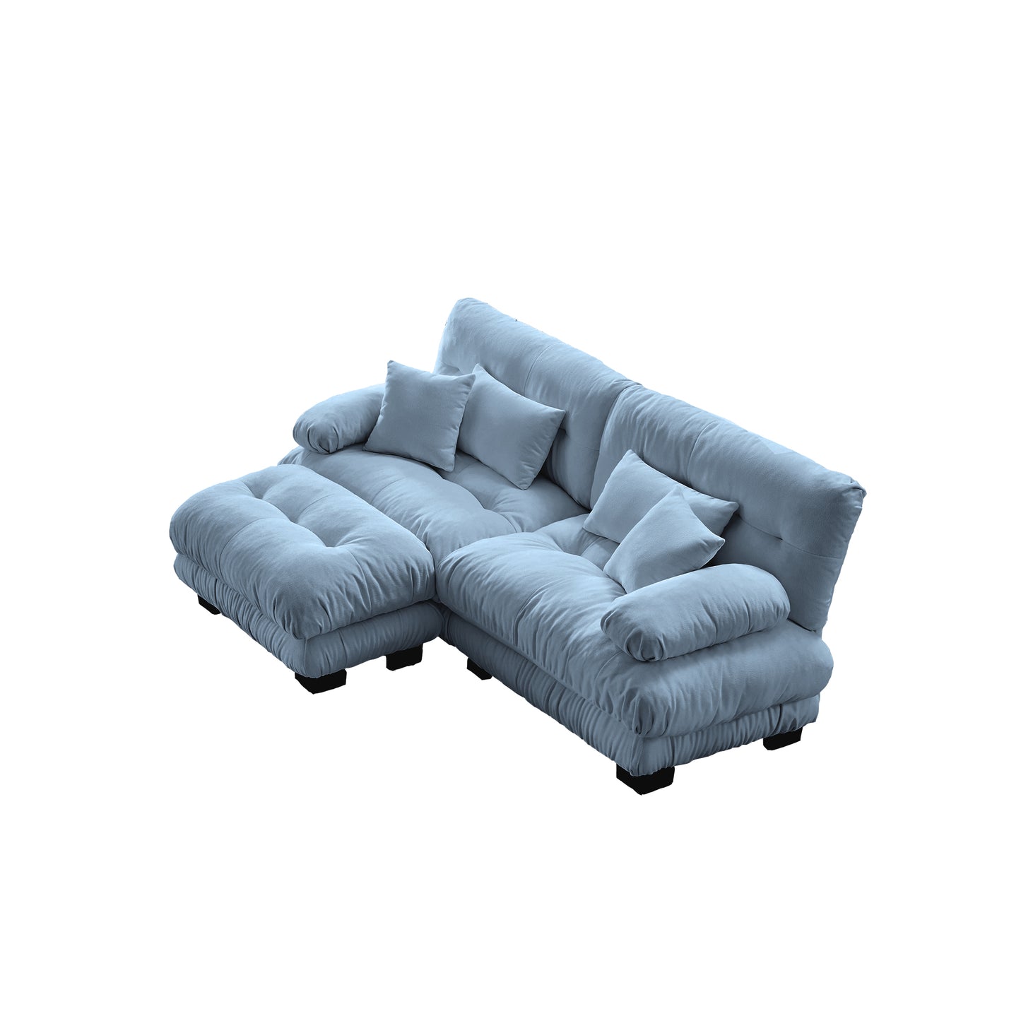 Cloud Couch Sectional Sofa for Living Room, Chenille 2 Seater Sofa with 2 Lumbar pillows and 2 throw pillows, Upholstered Wide Arm Sofa with Convertible Ottoman,Chenille Blue image 9
