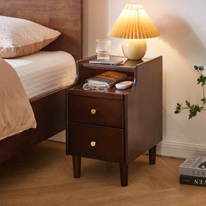 Solid Wood Nightstand with Two Drawers and Pull-out Panel Storage Bedside Table and Sofa Side Table image 1