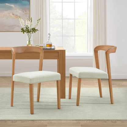 Solid Rubber Wood Dining Chairs(Natural Oak+Beige)Set of 2 image 1