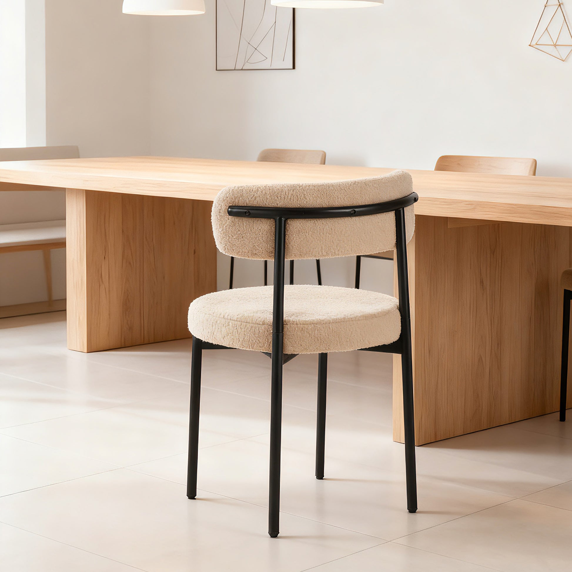 Medieval modern dining chair set, 4 pieces, round seat cushions, black metal legs, curved back kitchen dining chairs, suitable for restaurants and dining rooms, beige image 6