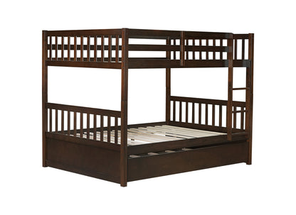 Full Over Full Rubber Wood Bunk Bed with Trundle, Ladder and Guardrails, Convertible to 2 Full Size Beds, with Twin Size Trundle,Espresso image 5