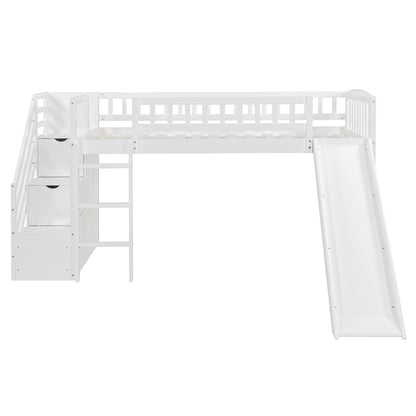 Stairway Twin Size Loft Bed with Two Drawers and Slide, White(OLD SKU:LT000515AAK-1) image 9