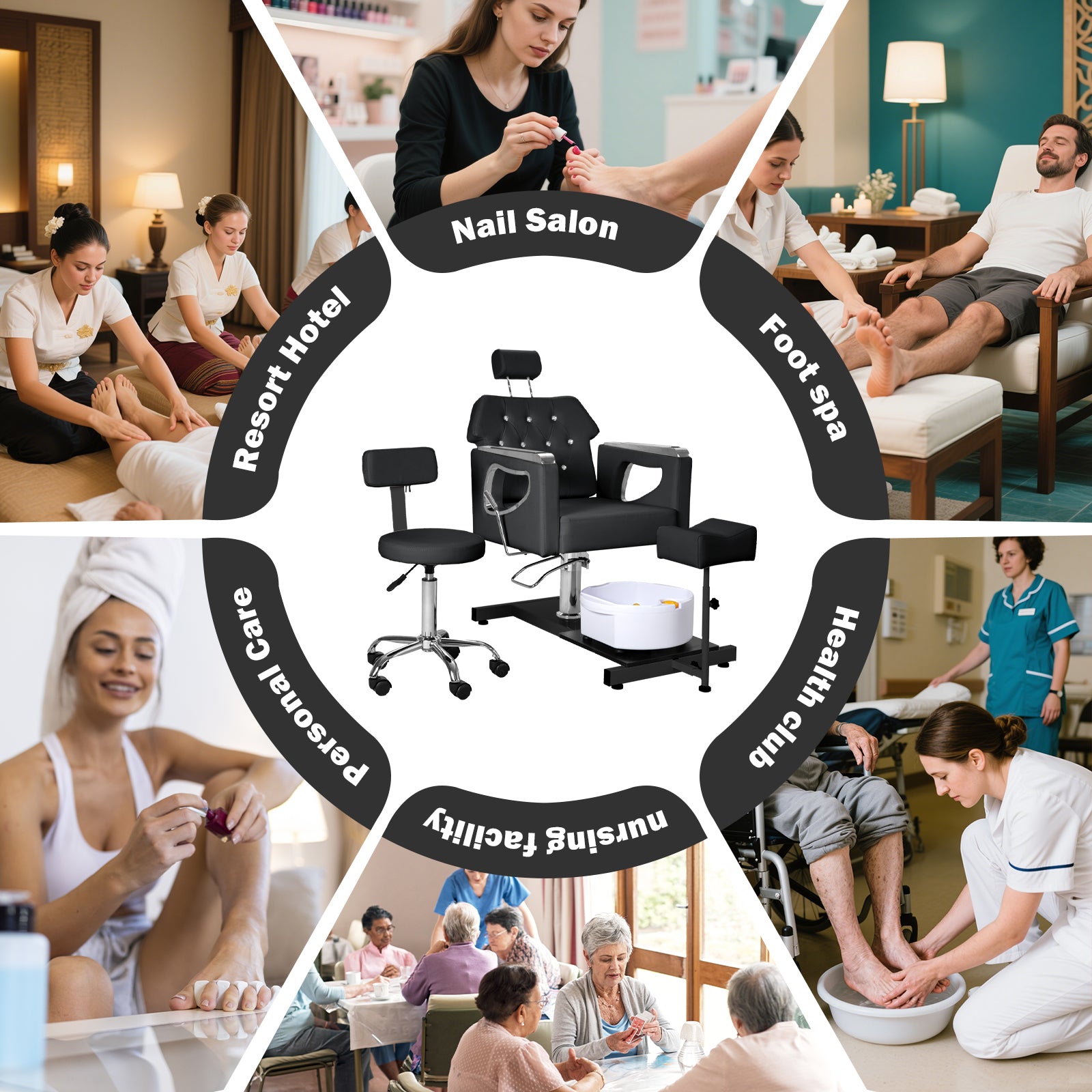 Pedicure Chair No Plumbing,Reclining Pedicure Station Unit with Adjustable Height and 360 Swivel,Hydraulic Foot Spa Chiar with Footrest and Massage Foot Bath, Black image 7