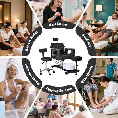 Pedicure Chair No Plumbing,Reclining Pedicure Station Unit with Adjustable Height and 360 Swivel,Hydraulic Foot Spa Chiar with Footrest and Massage Foot Bath, Black image 7