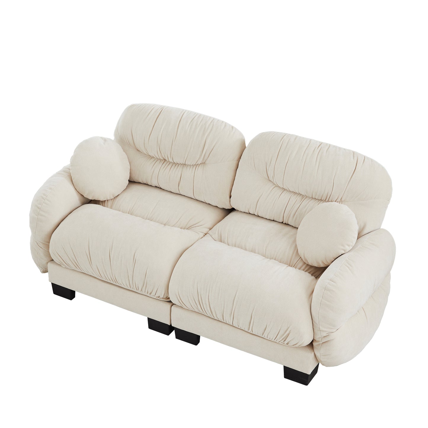 Pleated Design Cozy Chenille Fabric 2 Seater Modular Sofa with High-Density Ergonomic Foam Seat, Curved Round Armrests and 2 Round Throw Pillows,Beige image 6