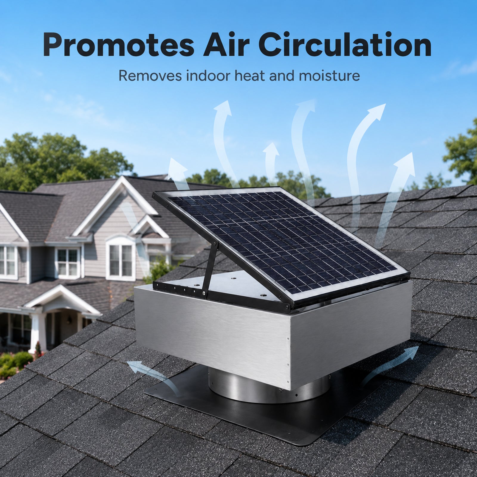 12" Stainless Steel Solar Roof Vent Fan,40W Tilt Adjustable Solar Panel,Dual Power 3-Speed Remote Attic Fan,1200 CFM,MPPT Controller Solar Ventilator for Attic,Garage,Greenhouse,Warehouse image 5