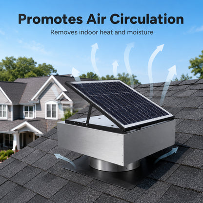 12" Stainless Steel Solar Roof Vent Fan,40W Tilt Adjustable Solar Panel,Dual Power 3-Speed Remote Attic Fan,1200 CFM,MPPT Controller Solar Ventilator for Attic,Garage,Greenhouse,Warehouse image 5