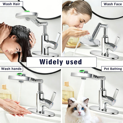 LED Temperature Display Bathroom Faucet, 3 Water Modes & 360° Rotating Spout Single Handle Vanity Sink Faucet with Digital Screen image 3