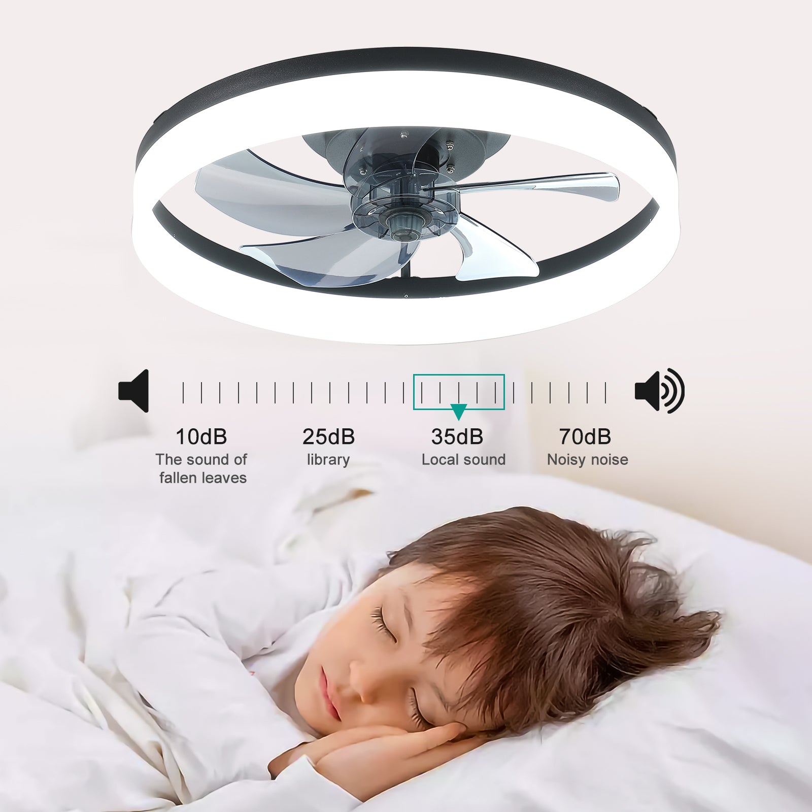 20'' Ceiling Fan with Light, Upgraded Low Profile Fan, Flush Mount Ceiling Fan, 6 Speeds, Dimmable LED, App & Remote Control, Quiet DC Motor, for Bedroom, Living Room,Black image 2