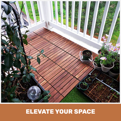10 PCS Interlocking Deck Tiles Striped Pattern, 12" x 12" Square Acacia Hardwood Outdoor Flooring for Patio, Bancony, Pool Side,.. image 7