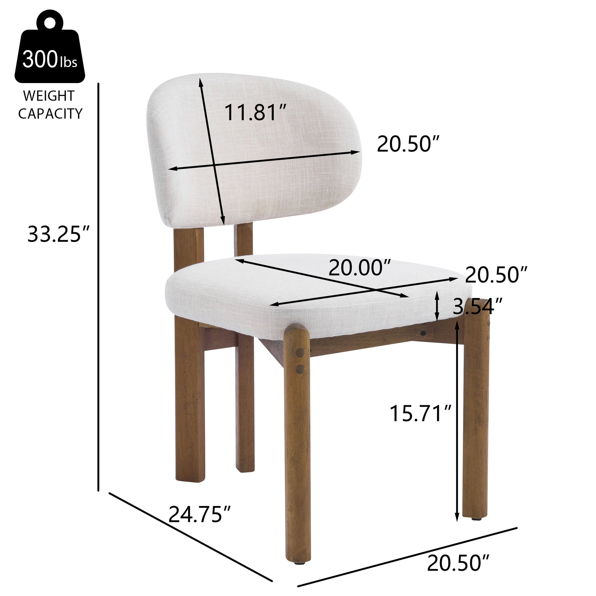 Beige Upholstered Mid-Century Walnut Finished Frame Dining Chairs (Set of 2) image 3