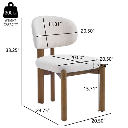 Beige Upholstered Mid-Century Walnut Finished Frame Dining Chairs (Set of 2) image 3